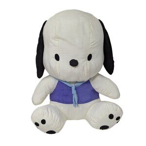 Vintage Sanrio Pochacco Plush Nylon Stuffed Animal Soft Toy White Blue Shirt 12"